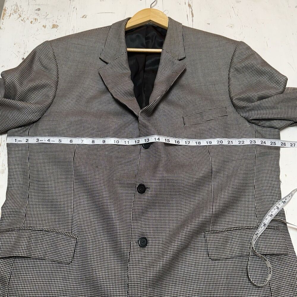Andrew Fezza 48R Sport Coat Blazer Silk Worsted Wool Gray Houndstooth Jacket - Picture 10 of 16